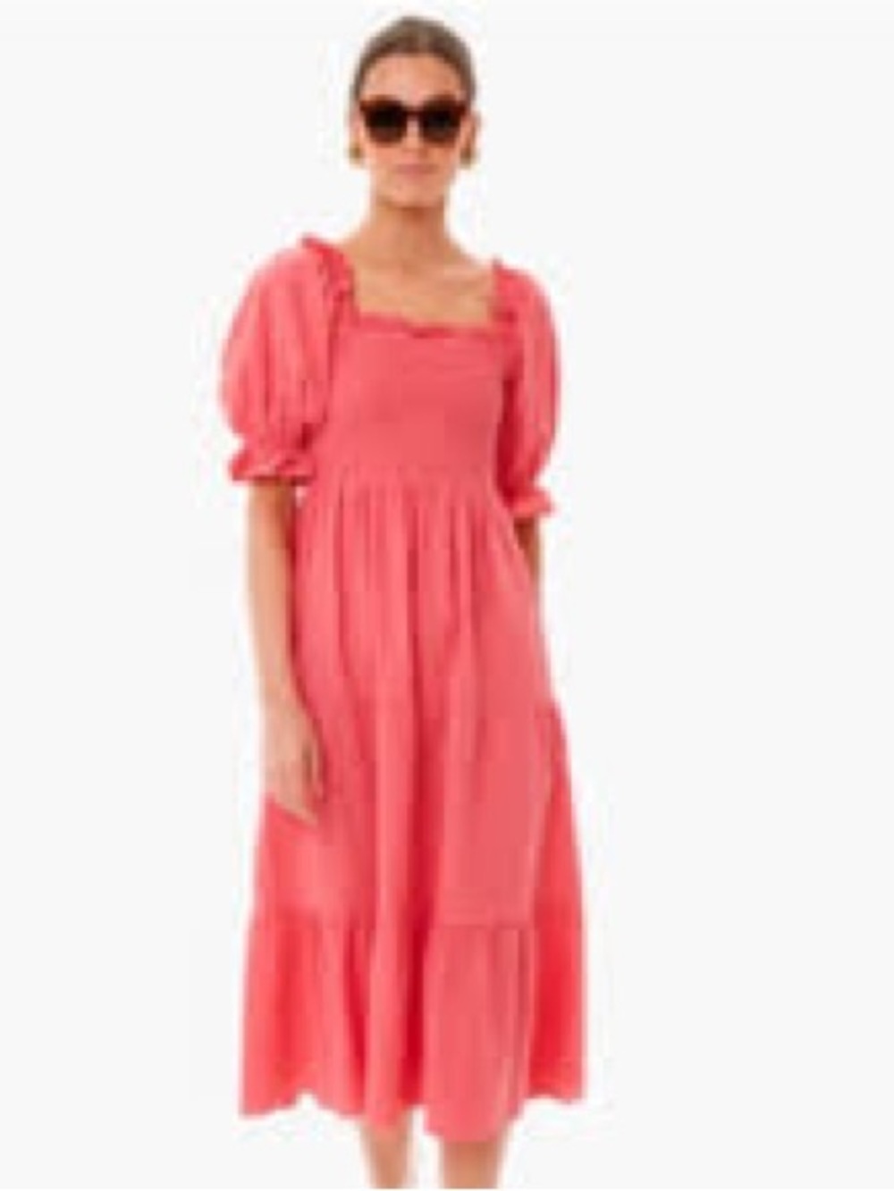 Tuckernuck Pomander Place Hannah Puff Sleeves Smocked Tiered Midi Cotton Dress